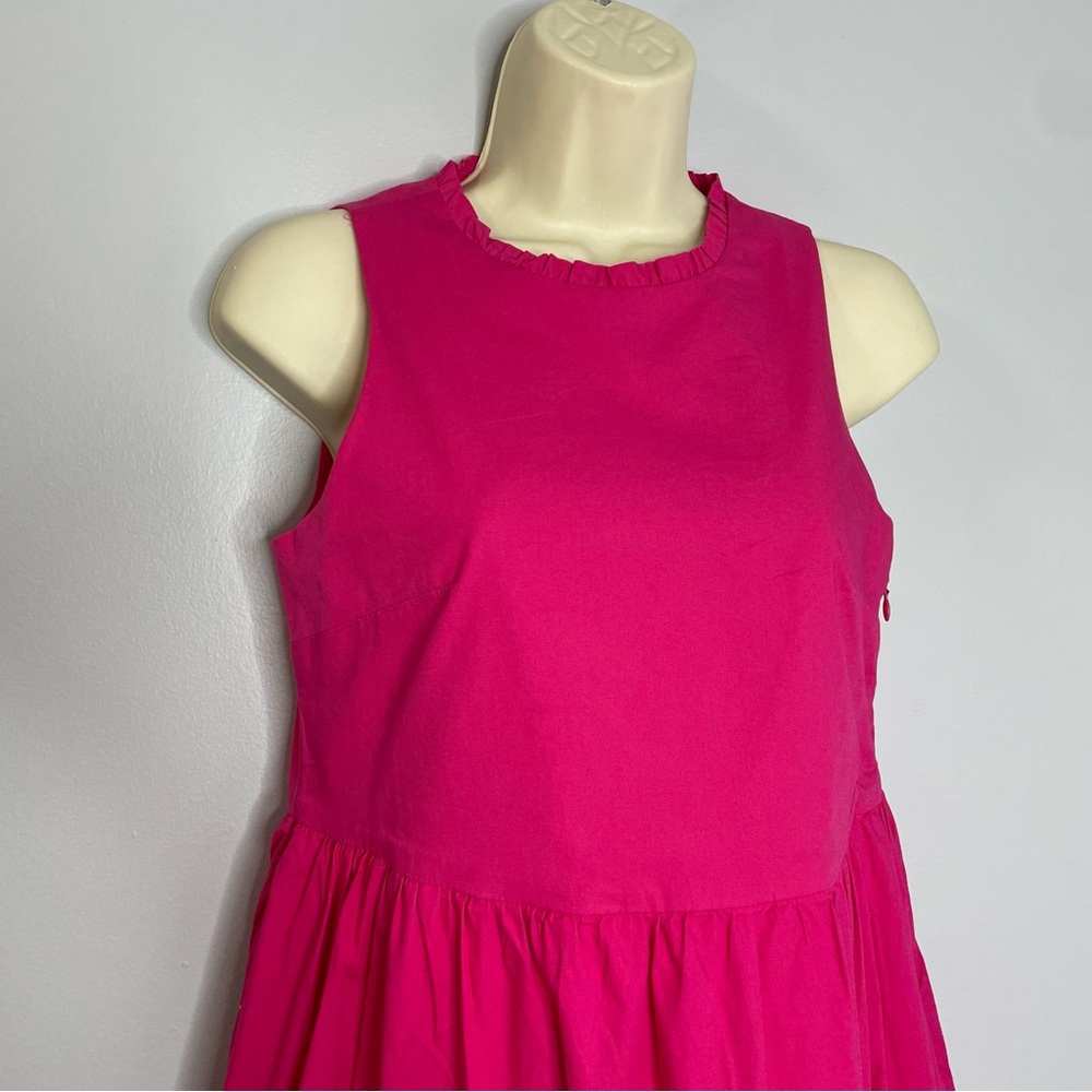 J.Crew Factory  Pink Midi Sleeveless Ruffled Neckline Tiered Pink Dress - Picture 3 of 12